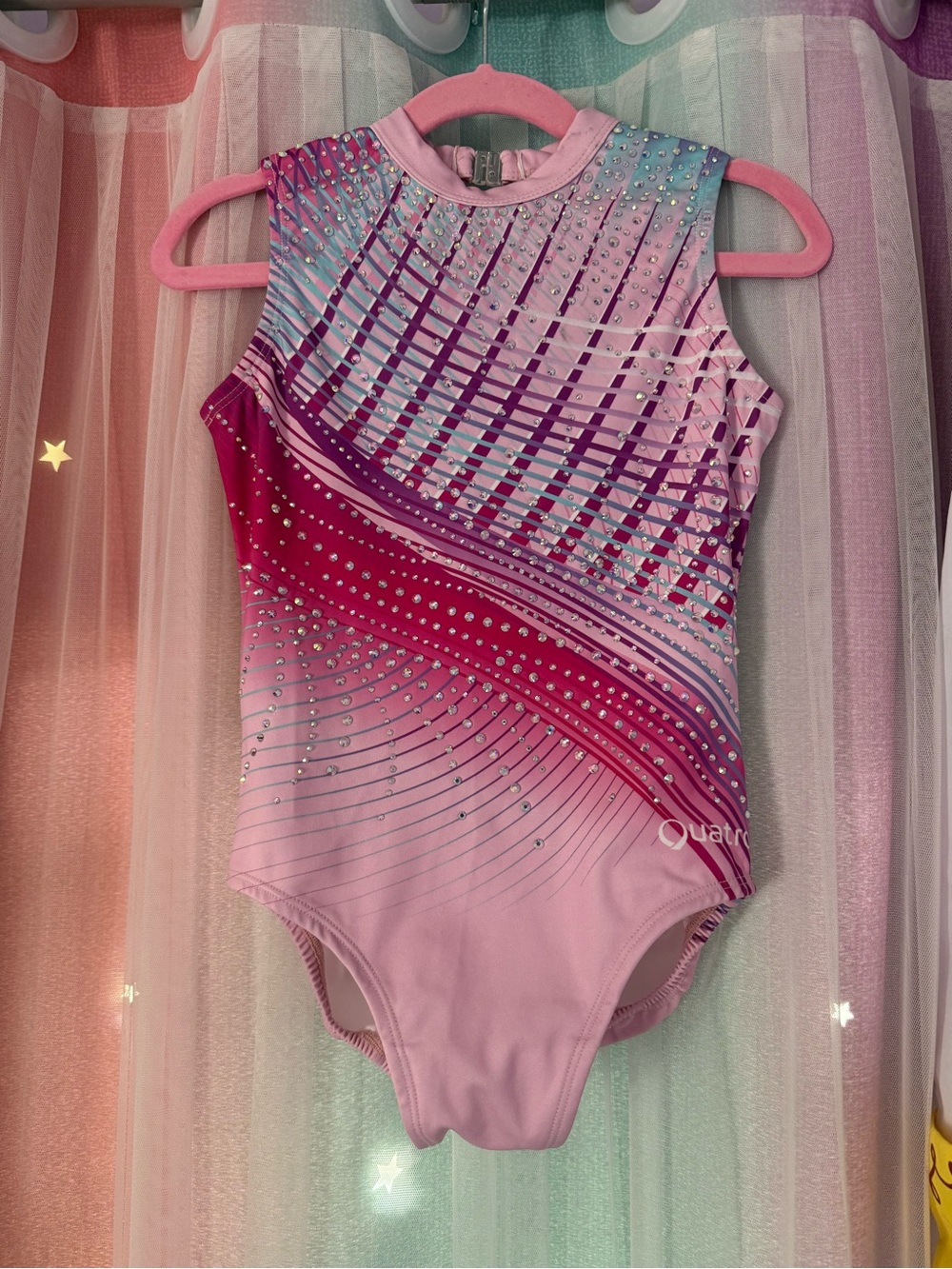 Girls Pink Gradient Rhinestone Gymnastics Leotard